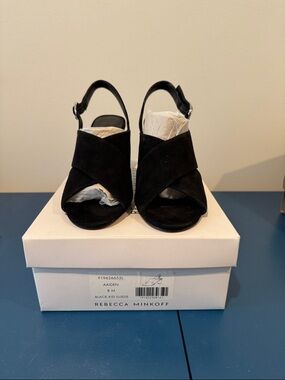 Rebecca Minkoff Black Suede Crisscross Slingback Heels - new!